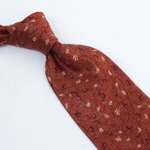 Joseph Abboud SATIN SILK Italy Burnt Sienna Abstract Motif Fan Leaf Design Tie